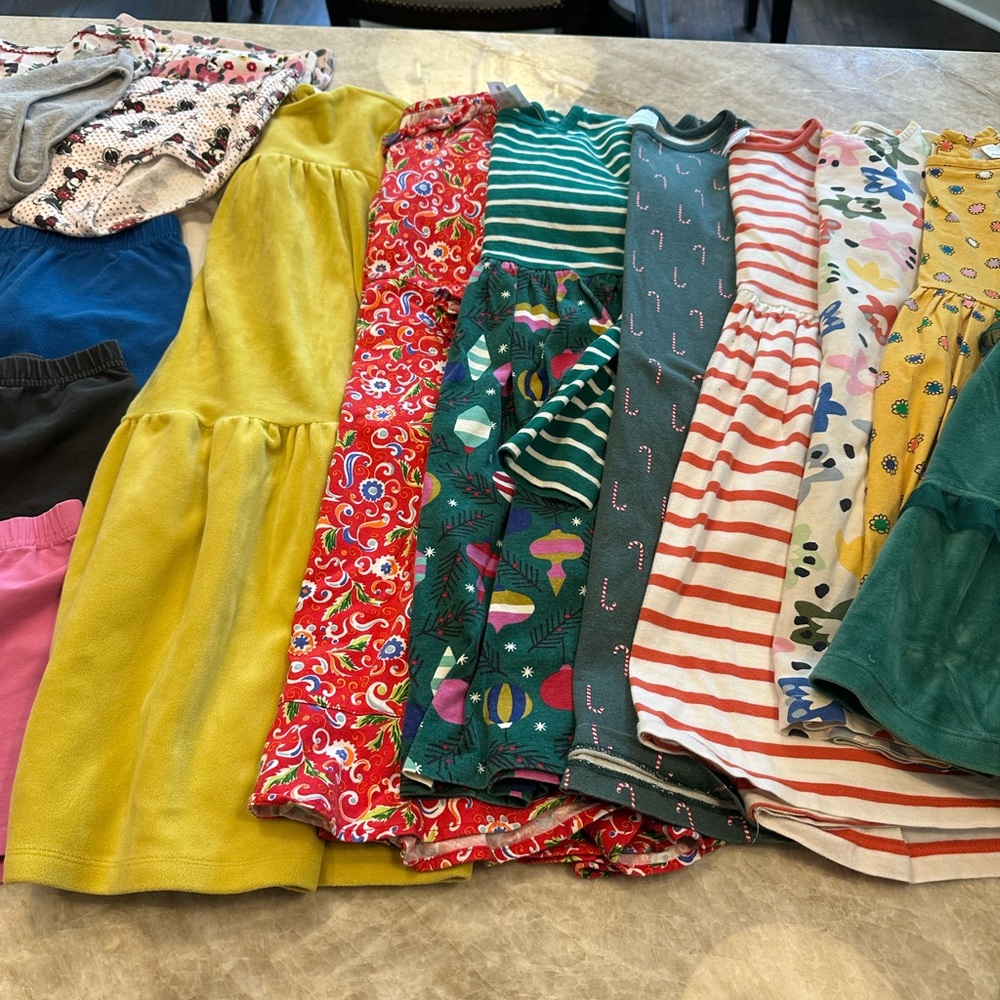 Large Lot of Hanna Andersson PLAY condition dresses, 4 Pairs of Play Shorts